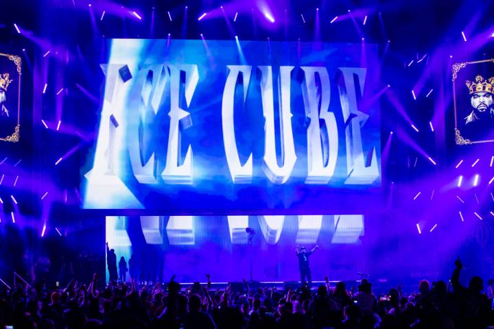 Ice Cube performs during the second day of the NFL draft on Friday, April 29, 2022, in Las Vega ...
