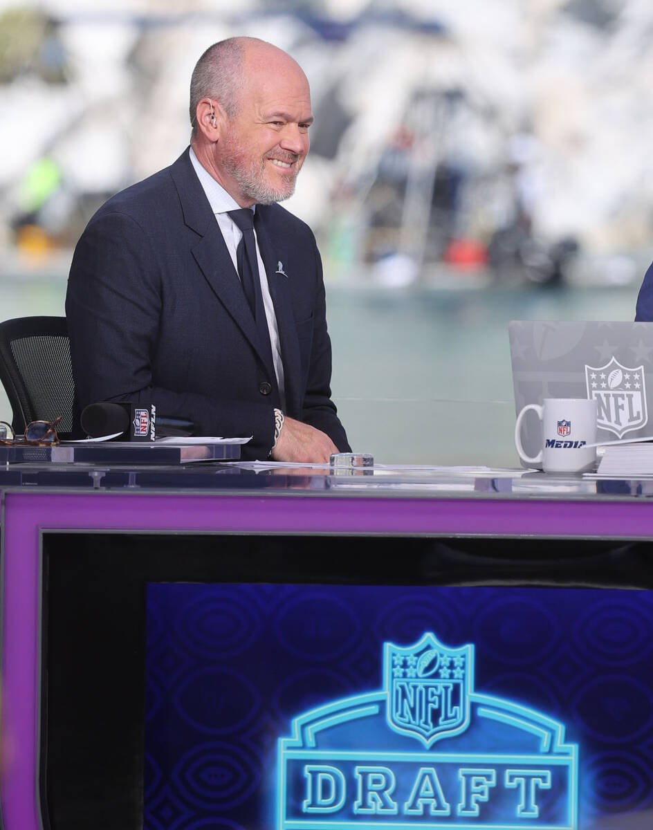 Rich Eisen of the NFL Network prepares to host the broadcast on the Bellagio fountains during t ...