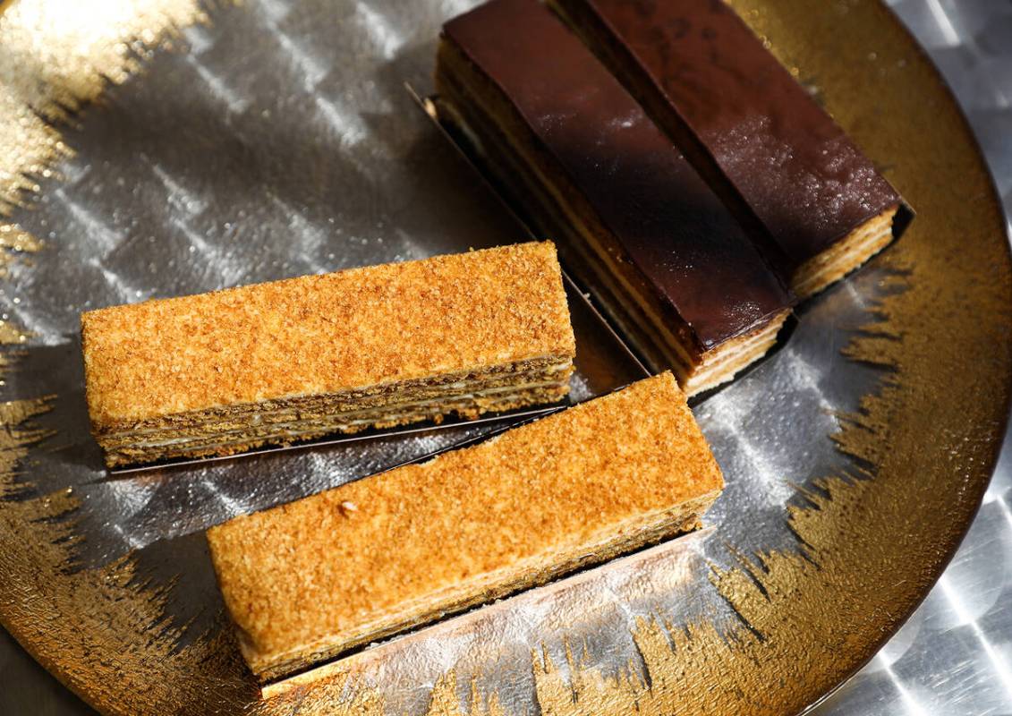 Honey Cake, left, and Bird’s Milk Cake, right, at the Van Bakery in Las Vegas, in Las Ve ...