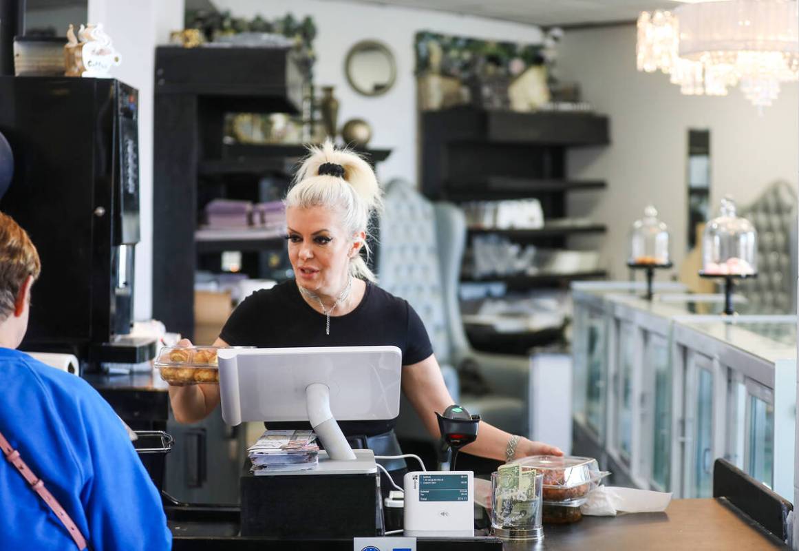 Owner Asmik Yetaryan makes speaks with a customer at Van Bakery in Las Vegas, in Las Vegas, Thu ...