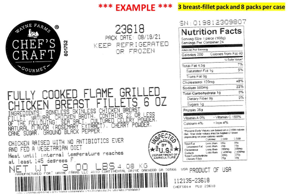 FSIS RecallsA label of some of the recalled ready-to-eat chicken breast product that may be und ...