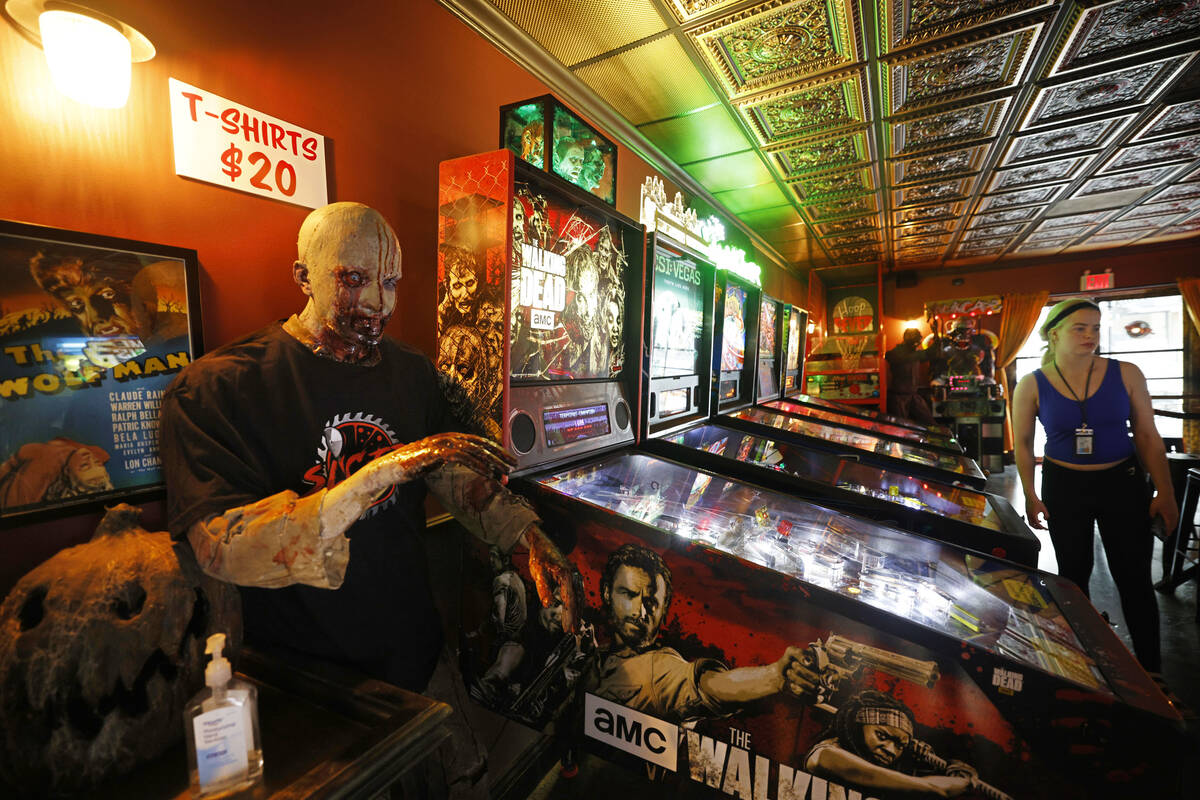 Horror decors are seen at Sliced Pizza, Sunday, May 8, 2022, in Las Vegas. (Chitose Suzuki / La ...