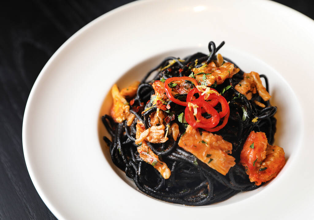 Spicy king crab with spaghetti nero from RPM Italian at the Forum Shops at Caesars Palace in La ...