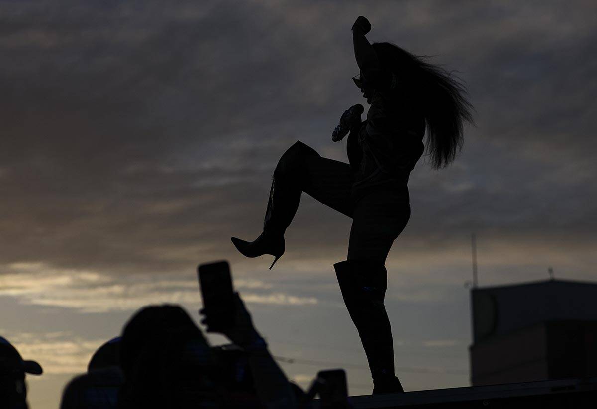 Ashanti performs during the Lovers & Friends music festival on Saturday, May 14, 2022, in L ...