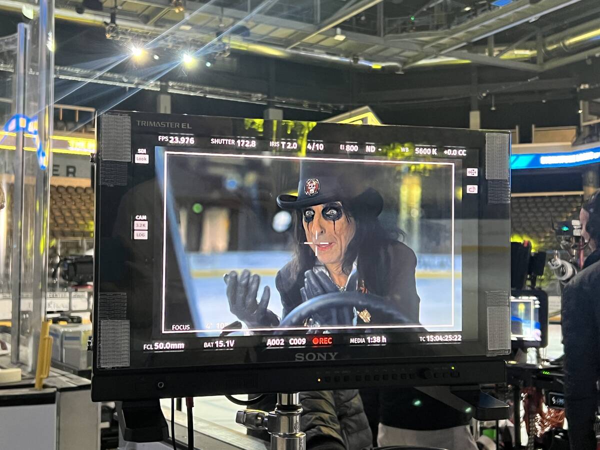 Alice Cooper is shown on video during a Zamboni ride for The Dollar Loan Center's new ad campai ...