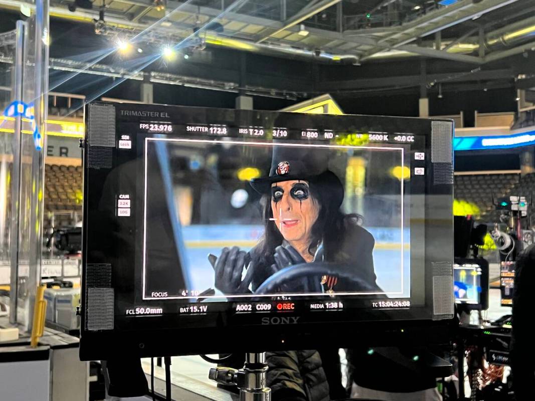 Alice Cooper is shown on video during a Zamboni ride for The Dollar Loan Center's new ad campai ...