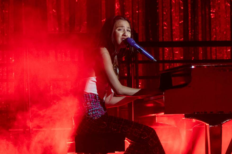 Olivia Rodrigo performs during the Sour Tour at the Coca-Cola Roxy on Monday, May 9, 2022, in A ...