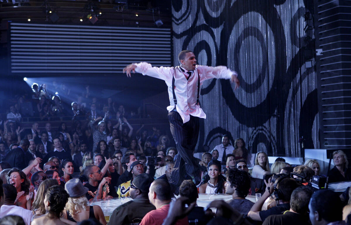 Chris Brown performs at the MTV Video Music Awards at the Palms Hotel and Casino on Sunday, Sep ...