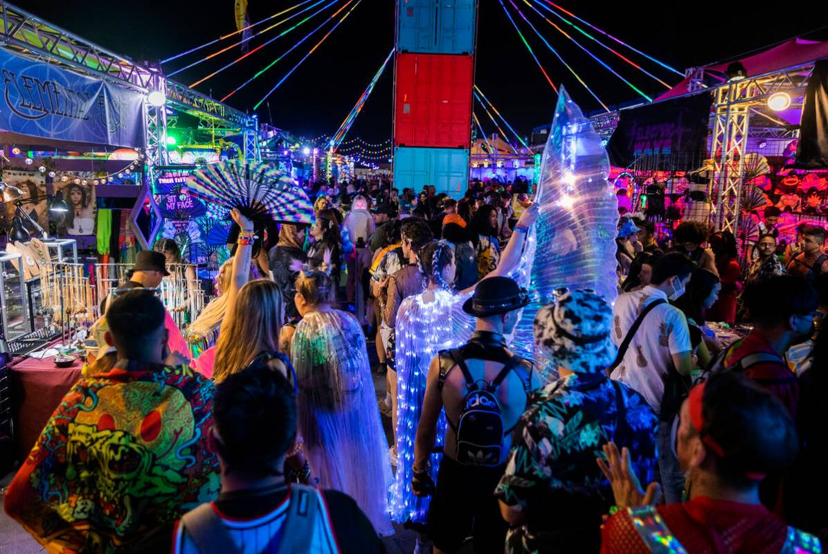 Attendees shop in small vintage stores during day three of Electric Daisy Carnival on Sunday, M ...