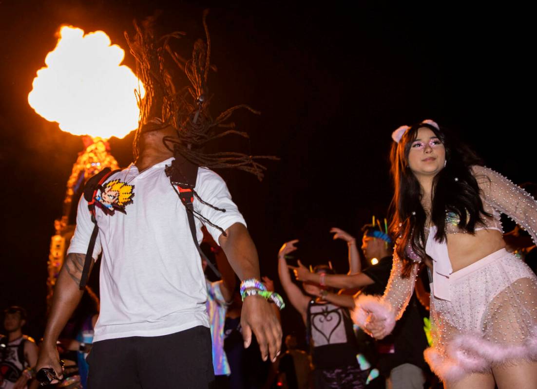 Attendees dance during day three of Electric Daisy Carnival on Sunday, May 22, 2022, at Las Veg ...