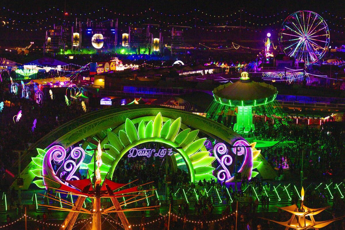 The festival grounds are packed on day three of Electric Daisy Carnival on Monday, May 23, 2022 ...