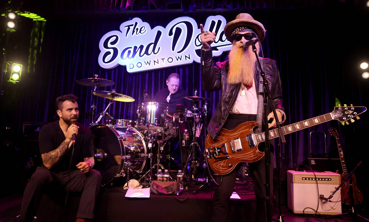 ZZ Top front man Billy F. Gibbons, right, and Franky Perez perform on opening night at The Sand ...