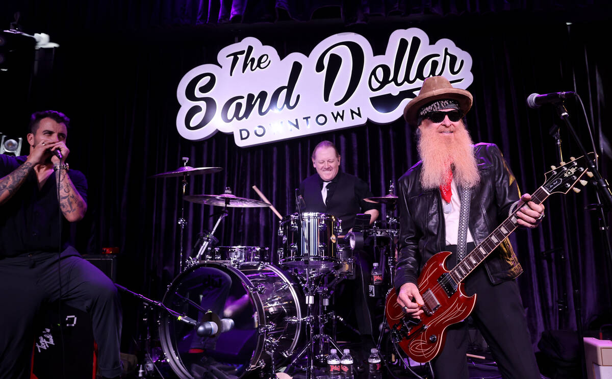 ZZ Top front man Billy F. Gibbons, right, and Franky Perez perform on opening night at The Sand ...