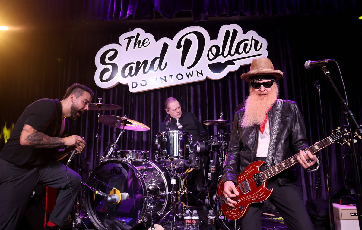 ZZ Top front man Billy F. Gibbons, right, and Franky Perez perform on opening night at The Sand ...