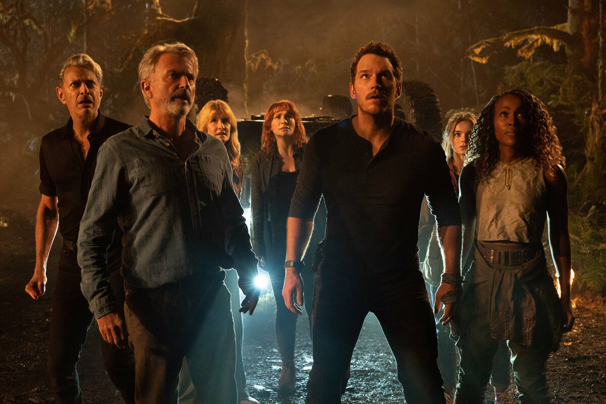 (from left) Dr. Ian Malcolm (Jeff Goldblum), Dr. Alan Grant (Sam Neill), Dr. Ellie Sattler (Lau ...