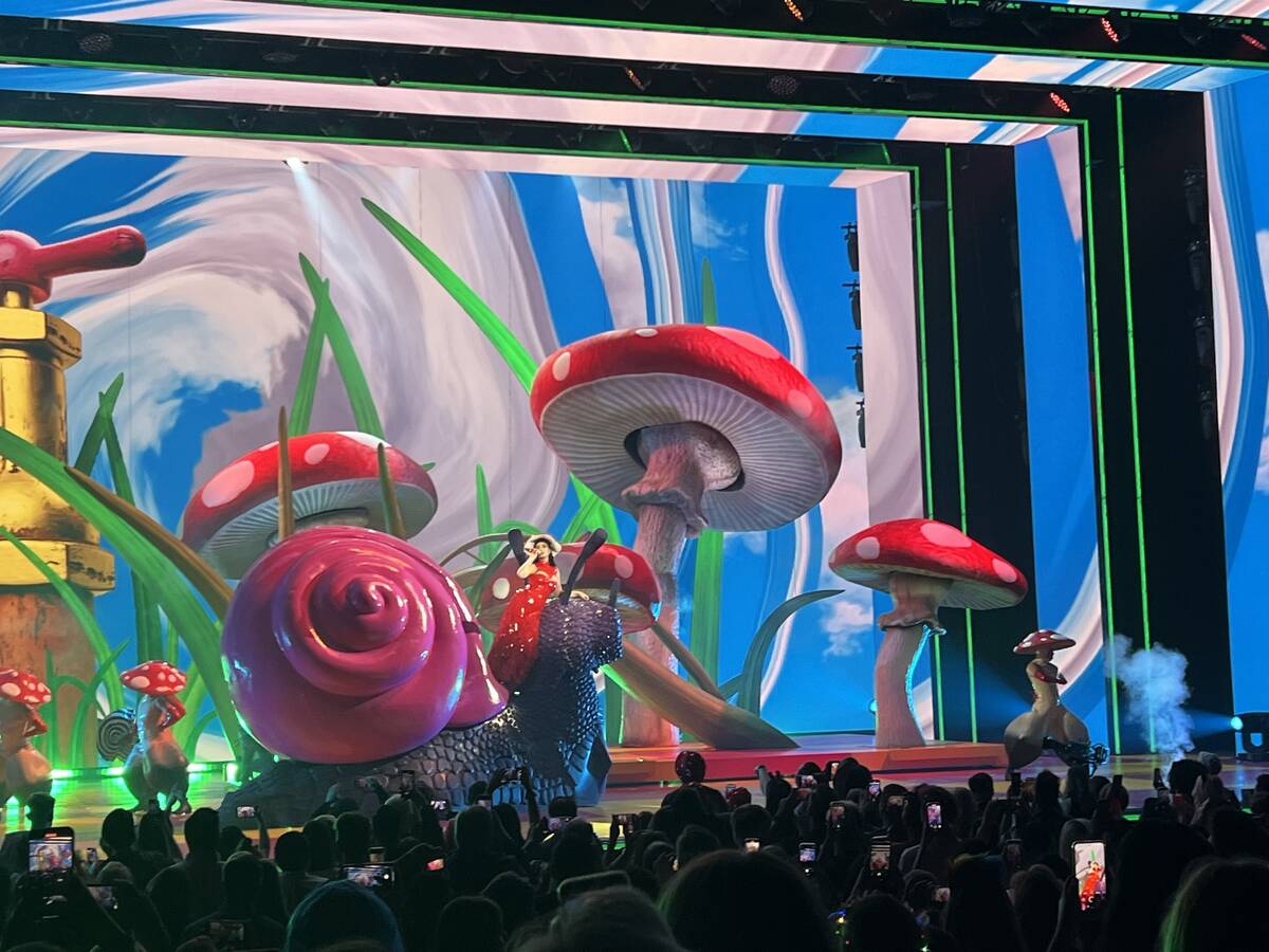 Katy Perry performs at Resorts World Las Vegas on March 16, 2022. (John Katsilometes/Las Vegas ...
