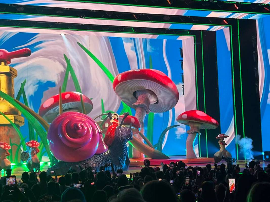 Katy Perry performs at Resorts World Las Vegas on March 16, 2022. (John Katsilometes/Las Vegas ...
