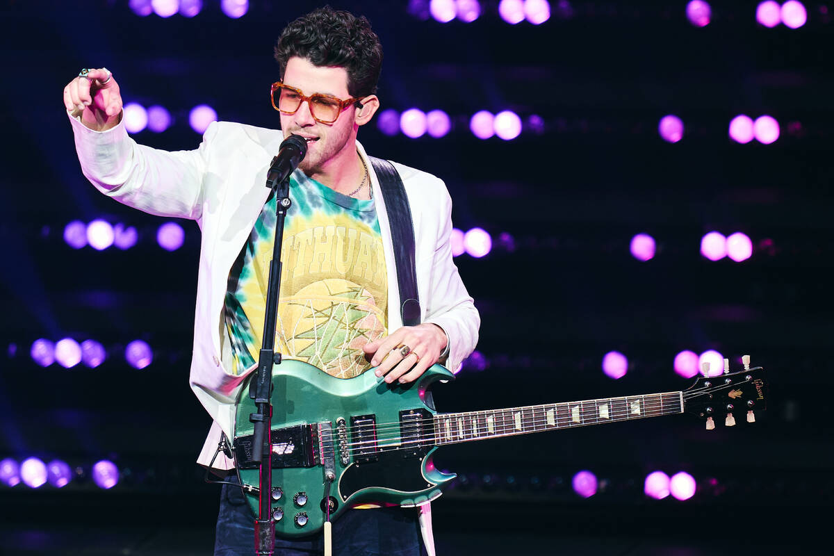 Nick Jonas of the Jonas Brothers is shown at Dolby Live at Park MGM on Friday, June 3, 2022. (A ...