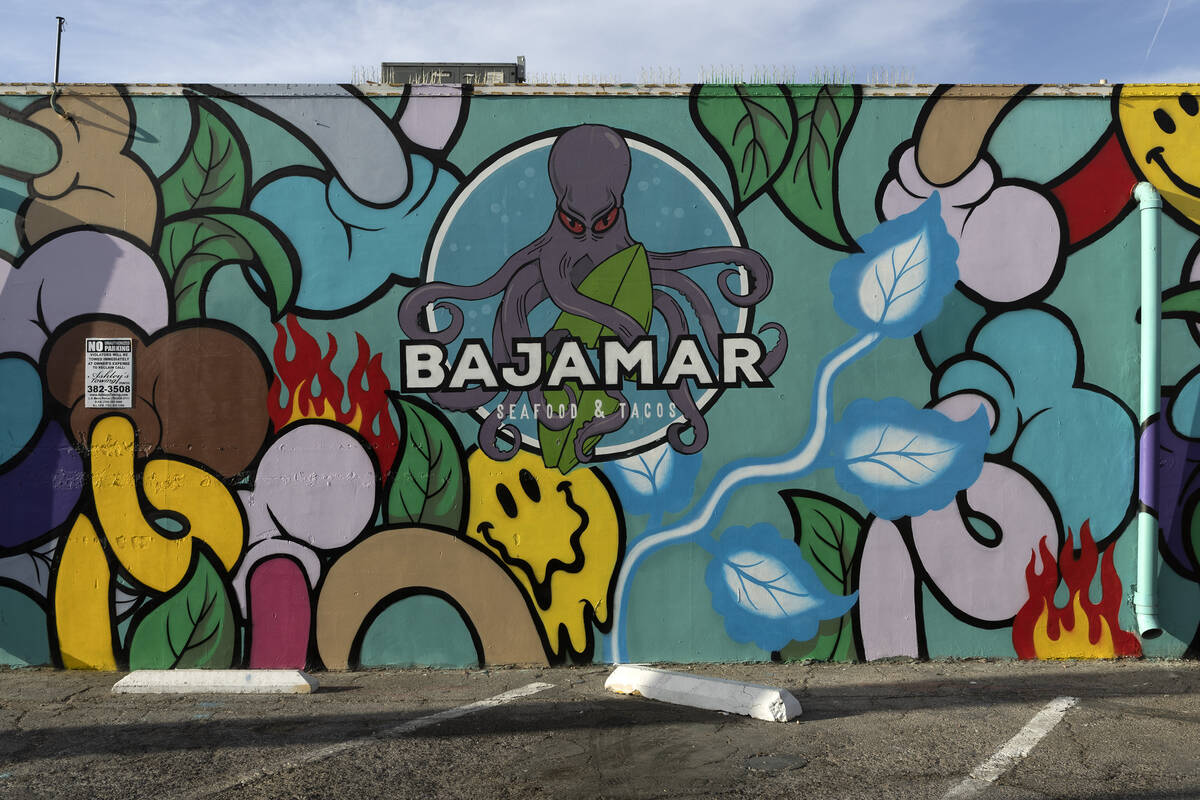 A new mural at Bajamar Seafood and Tacos on Wednesday, June 8, 2022, in Las Vegas. (Ellen Schmi ...