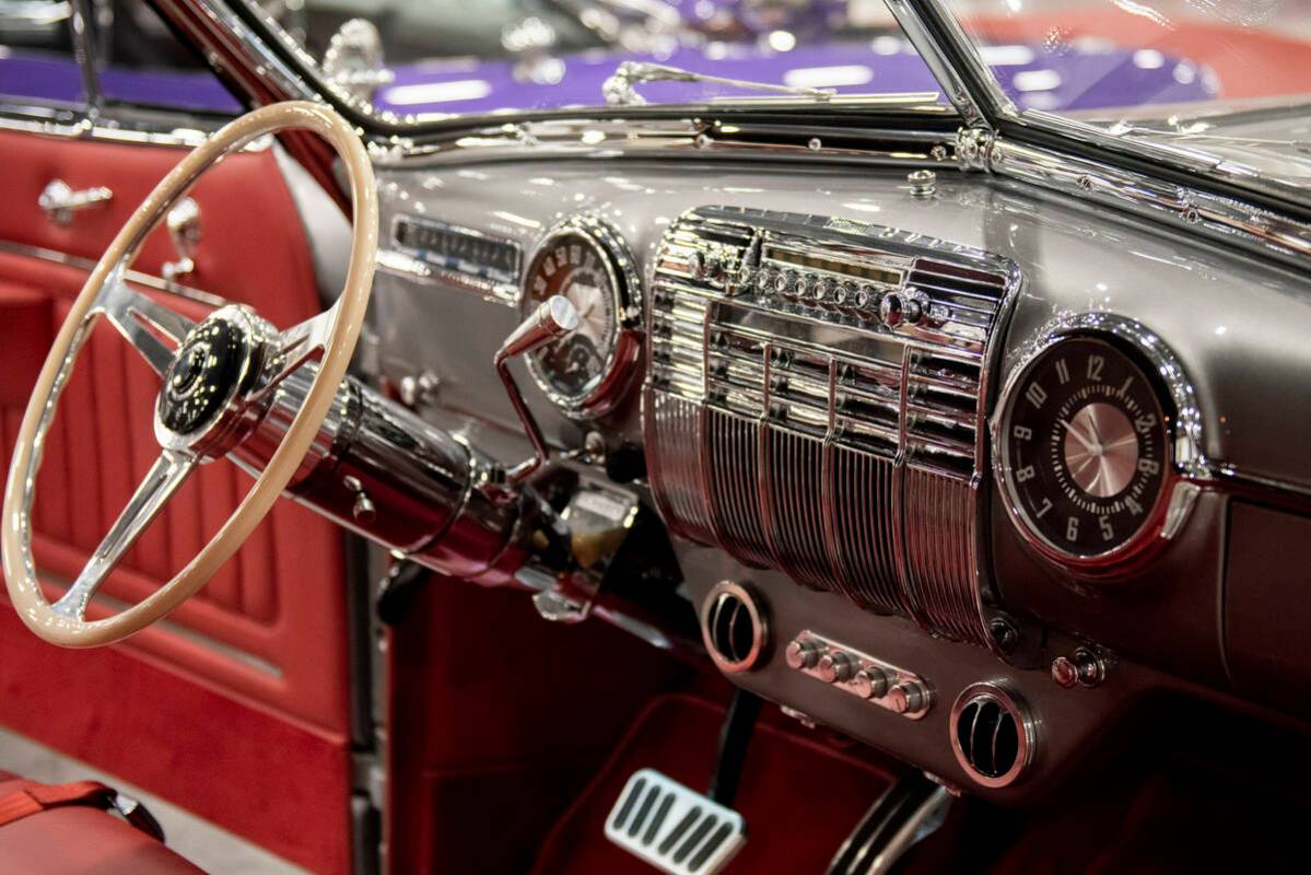The dashboard of a 1941 Cadillac Series 62 custom convertible at the Barrett-Jackson car auctio ...