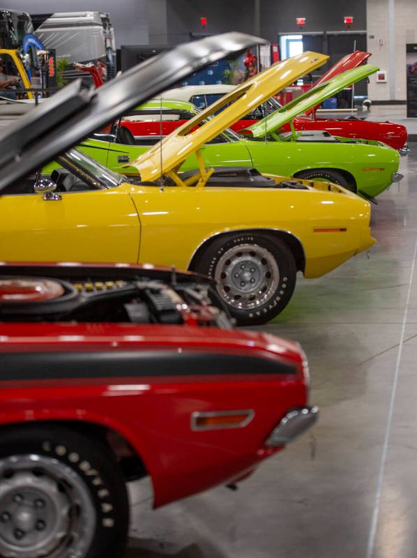 Cars line the convention hall floor for the Barrett-Jackson car auction at the Las Vegas Conven ...