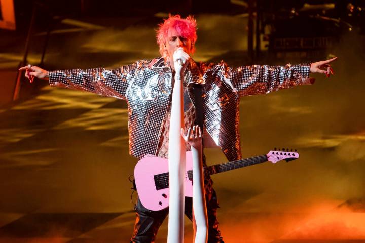 Machine Gun Kelly performs at Scotiabank Arena during his Mainstream Sellout tour on Wednesday, ...
