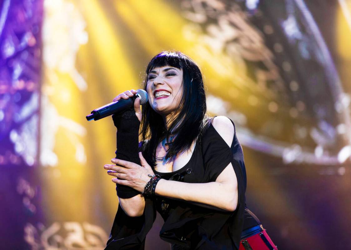 Elyzabeth Diaga, lead singer in “Queens of Rock,” performs at Mosaic on the Strip during a ...