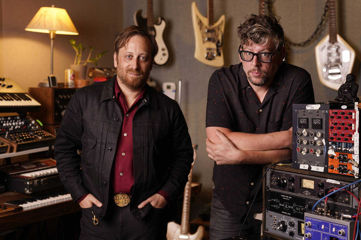 Dan Auerbach, left, and Patrick Carney of The Black Keys pose April 20, 2022, in Nashville, Ten ...