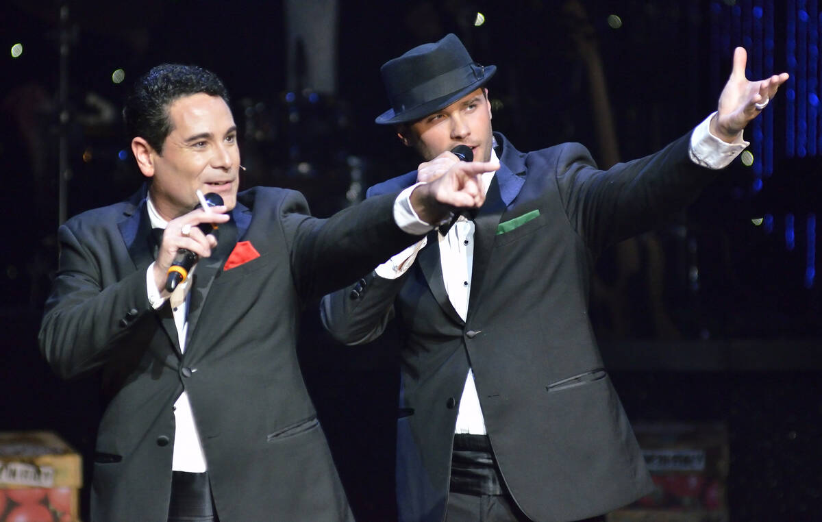 David Villella, left, and Josh Strickland perform in “Vegas! the Show” at the Sax ...