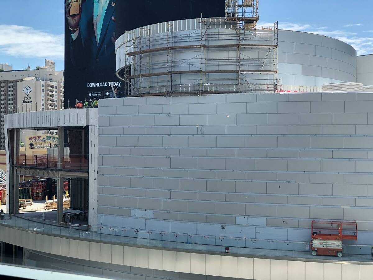 Ocean Prime restaurant, the oval structure at right, is being built on the top floor of the Pro ...