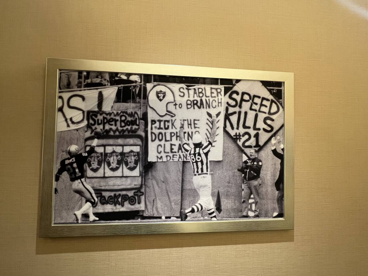 A framed montage honoring Cliff Branch is shown at the Raiders' headquarters in Canton, Ohio. ( ...