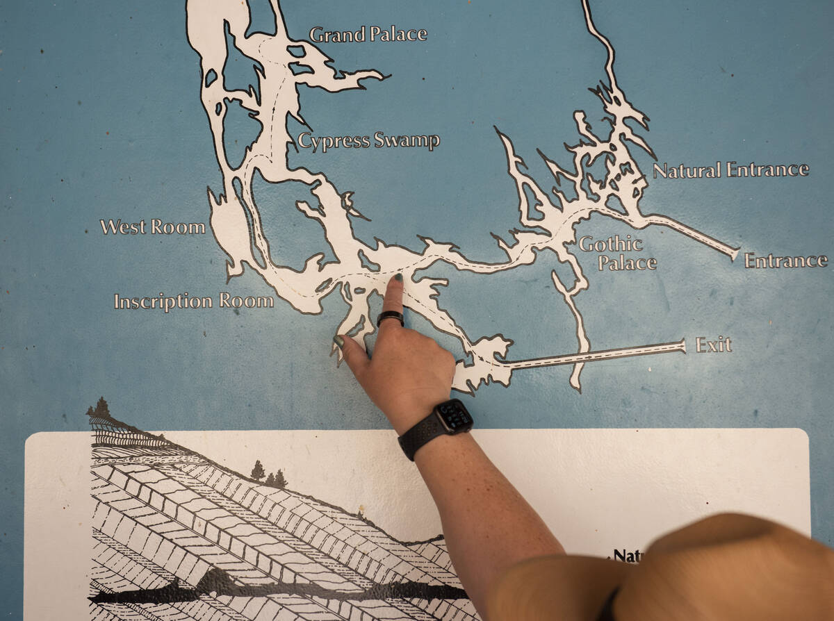 Great Basin National Park Chief of Interpretation, Nichole Andler, points to a map of Lehman Ca ...