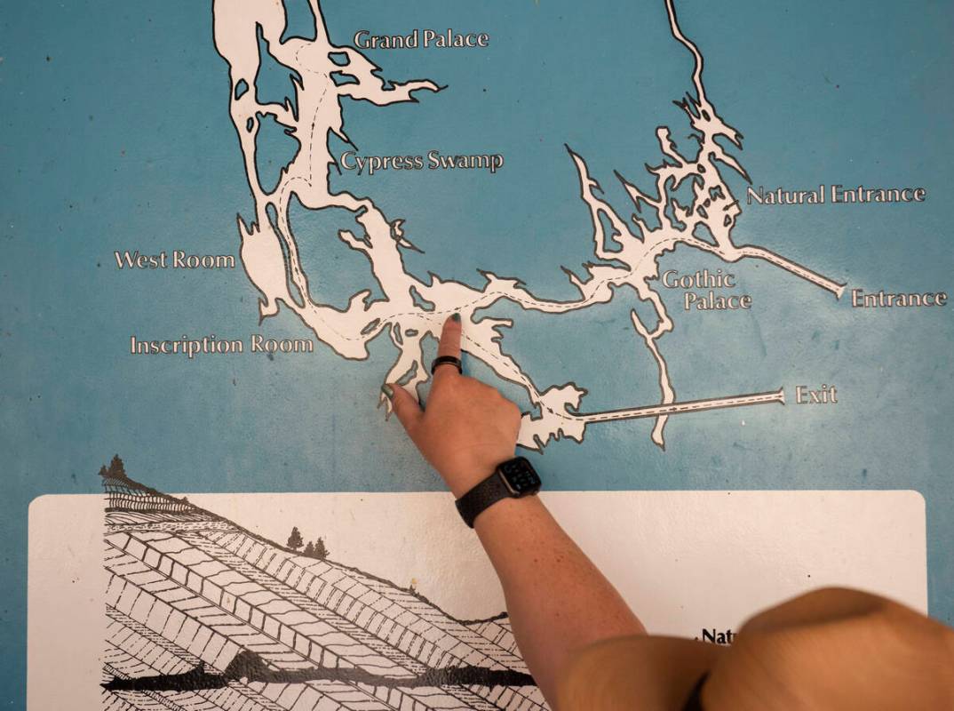 Great Basin National Park Chief of Interpretation, Nichole Andler, points to a map of Lehman Ca ...