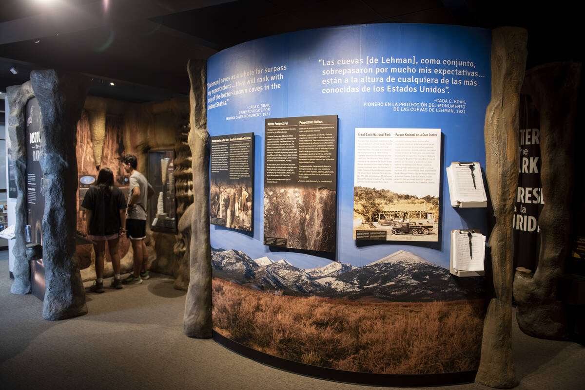 Information about Lehman Caves on display in the visitor center at Great Basin National Park on ...
