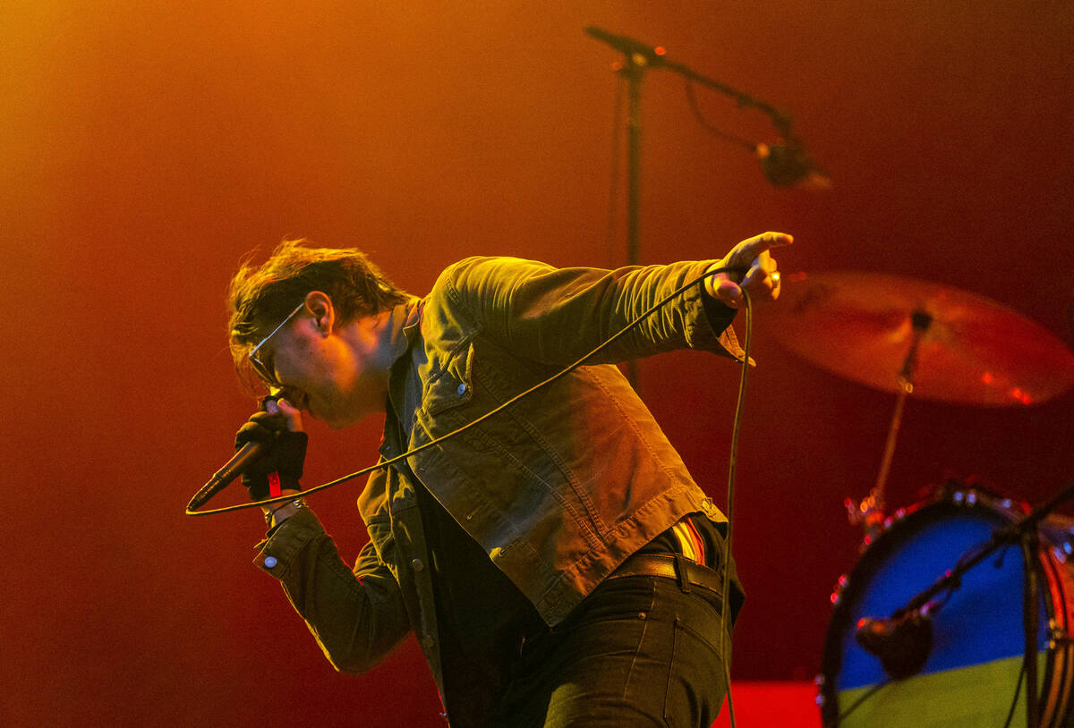 The Strokes lead singer Julian Casablancas performs at Allegiant Stadium on Saturday, Aug. 6, 2 ...