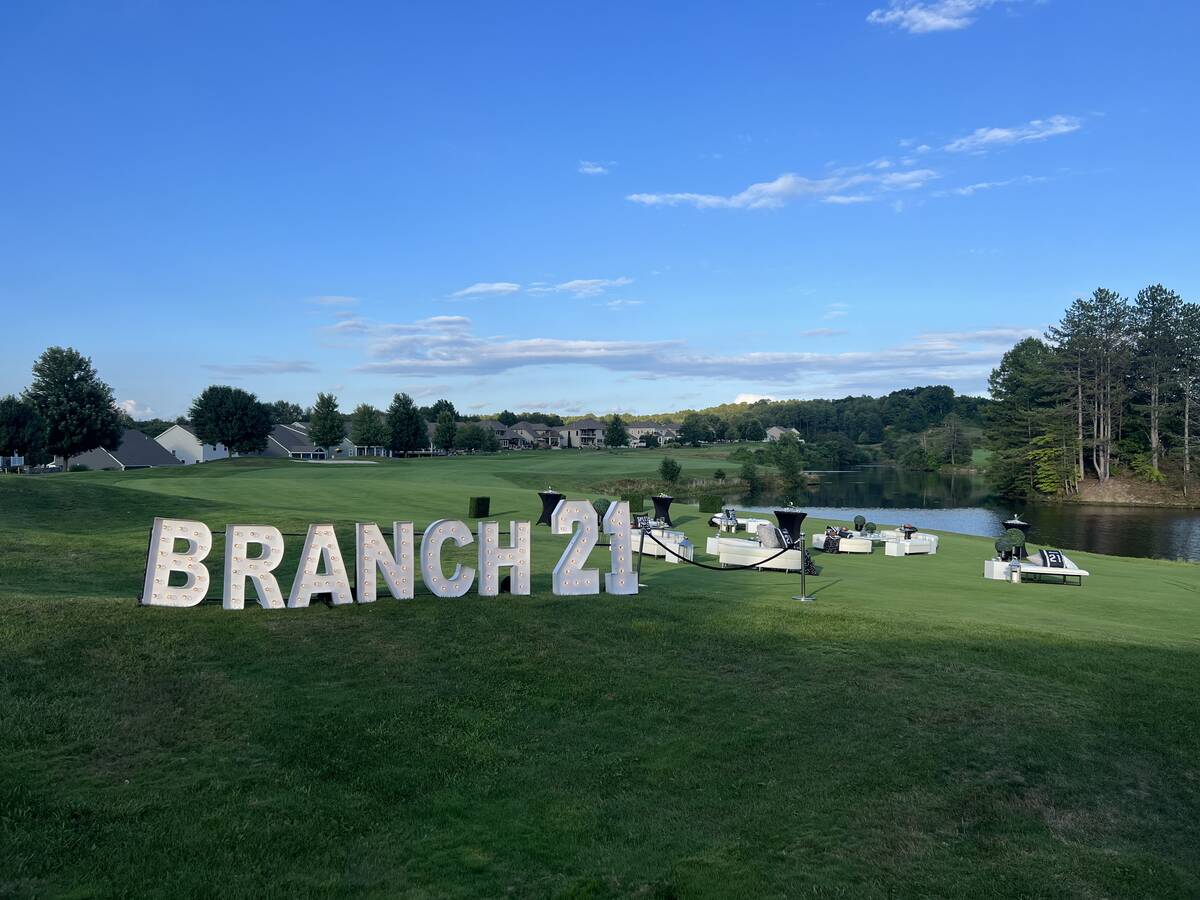 The outdoor display is shown at the Raiders' party honoring Cliff Branch at Quarry Gold Club in ...