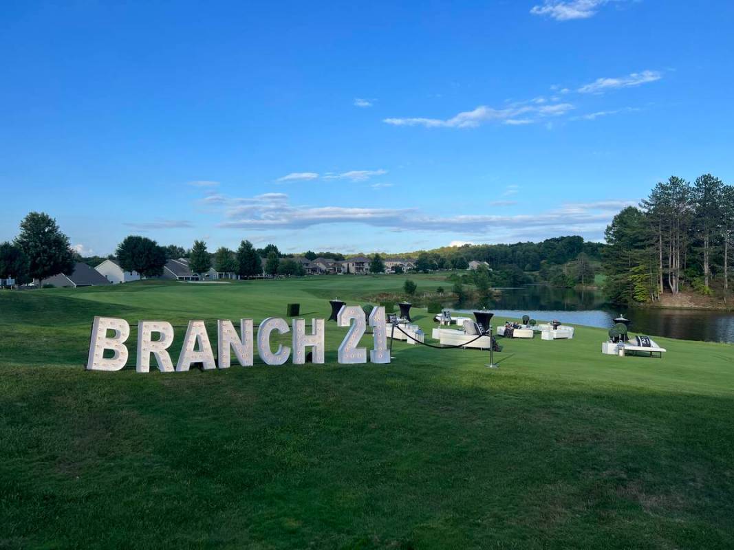 The outdoor display is shown at the Raiders' party honoring Cliff Branch at Quarry Gold Club in ...