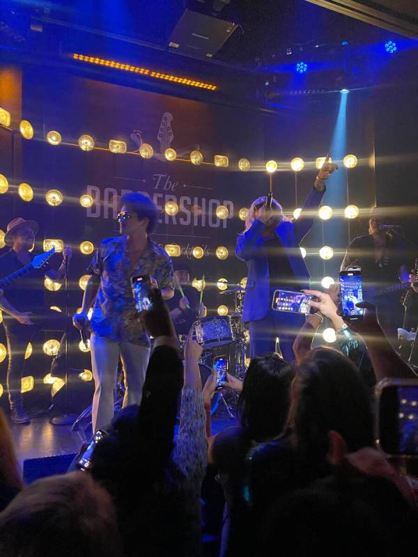 The Silk Sonic duo of Bruno Mars and Anderson .Paak play a pop-up show at The Barbershop at the ...