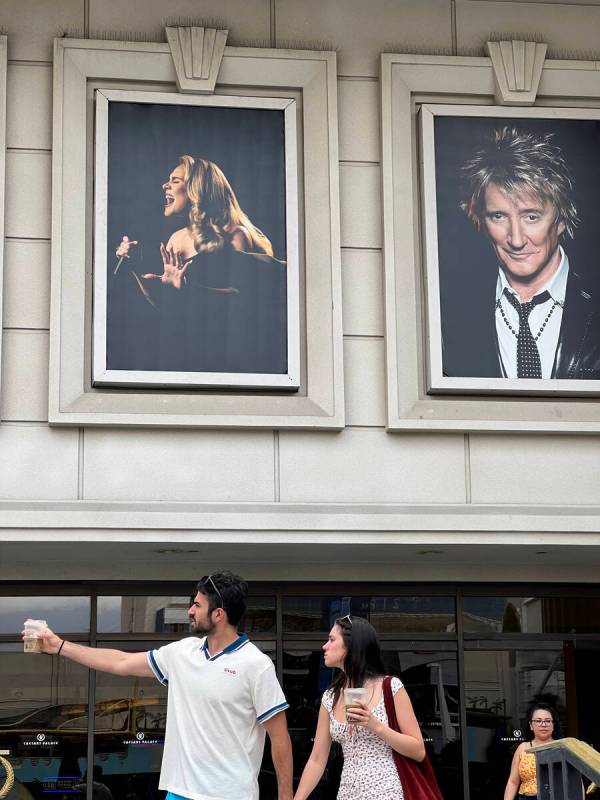 Adele in a photo at an entrance to Caesars Palace on the Strip in Las Vegas Monday, July 25, 20 ...