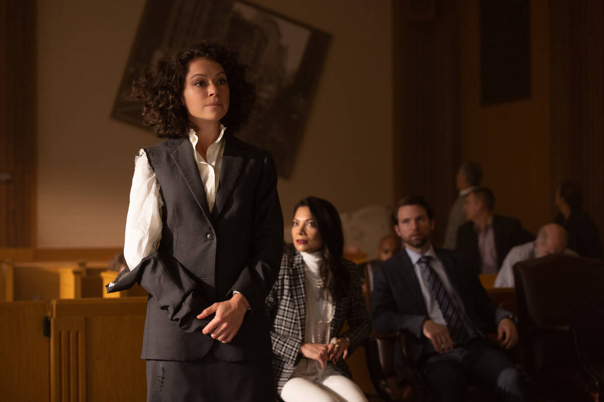 (L-R): Tatiana Maslany as She-Hulk/Jennifer "Jen" Walters, Ginger Gonzaga as Nikki Ramos, and D ...