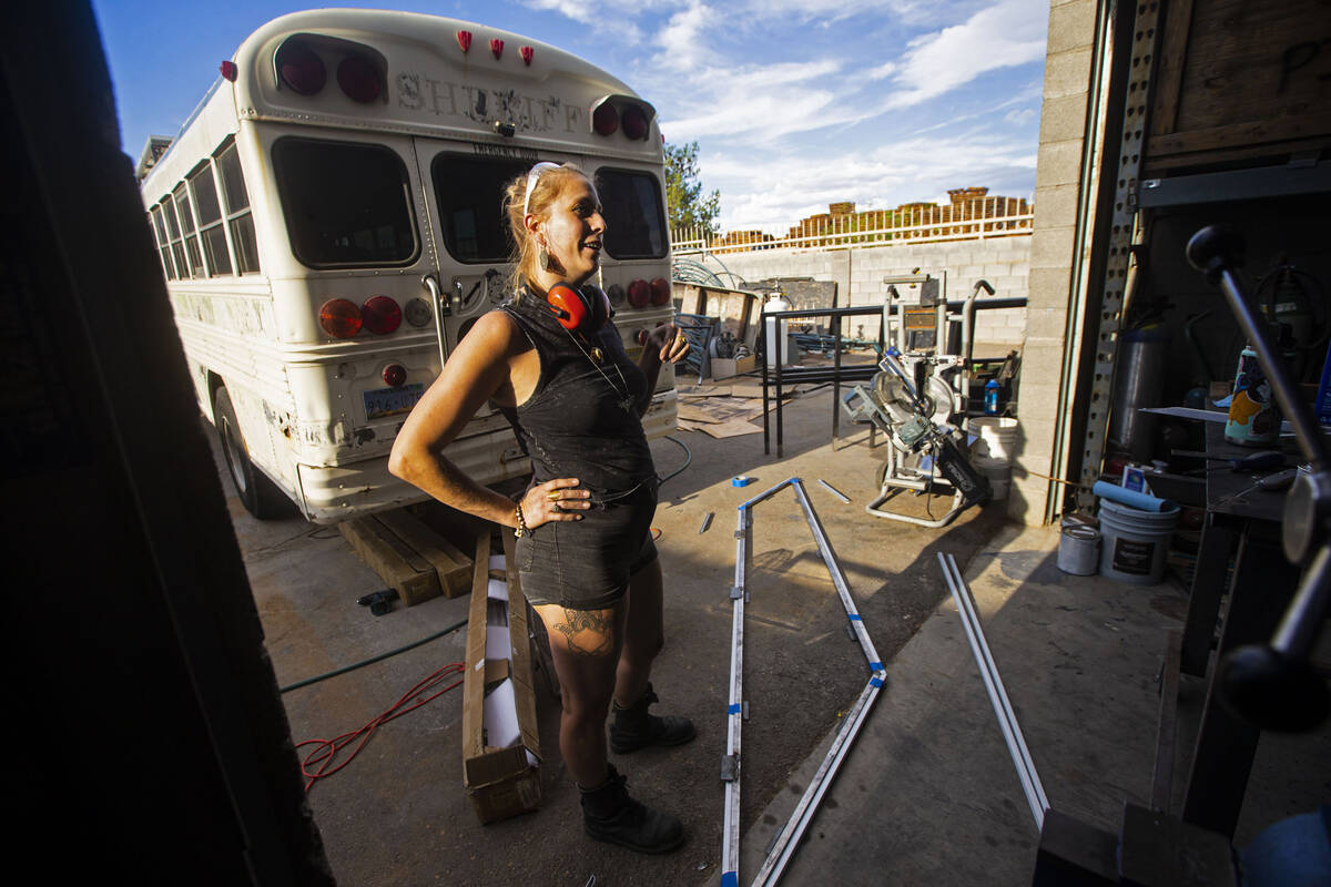 Mary Fuson, metalworker, talks about her work on The Metaphoenix art car, in preparation for Bu ...