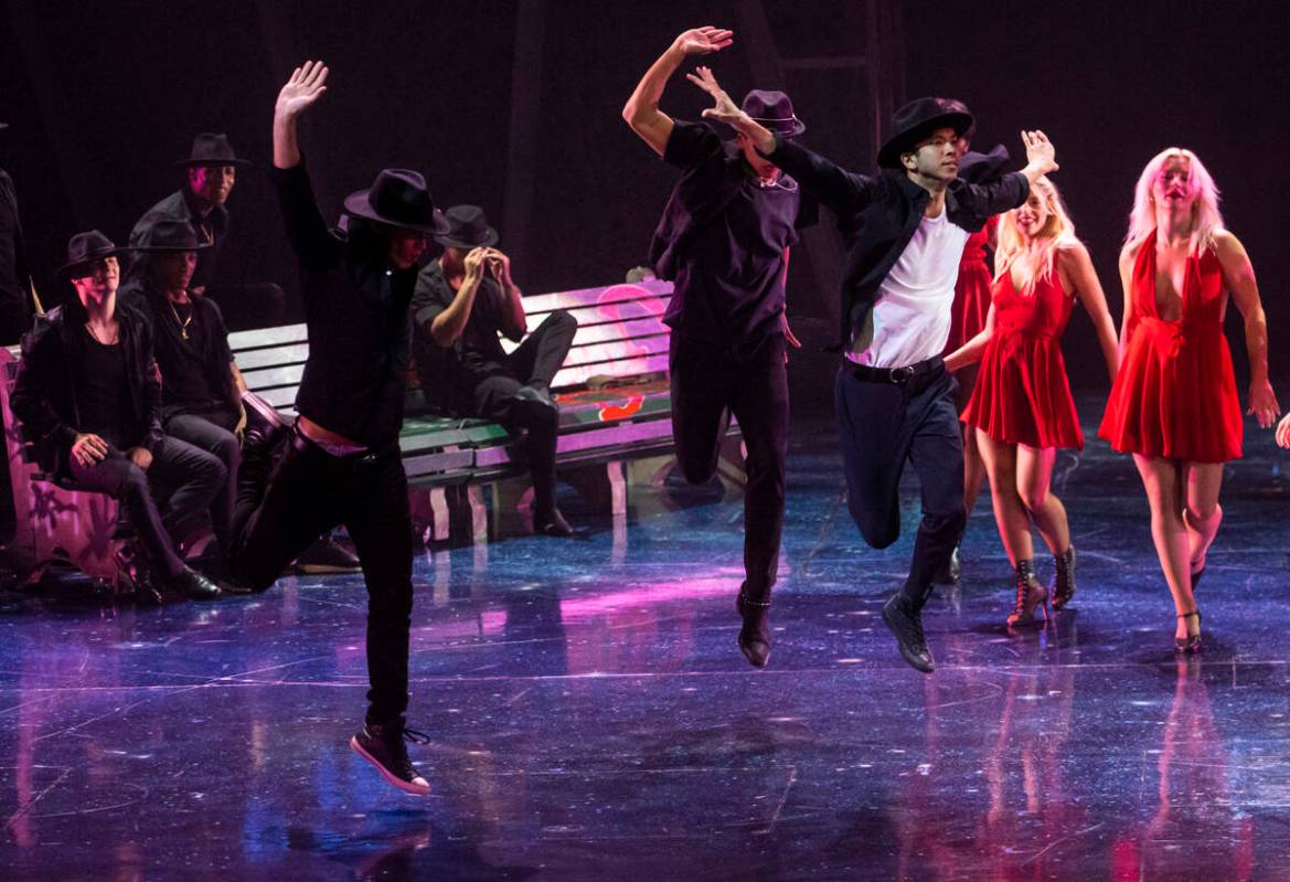 Cast members of Michael Jackson One perform to “The Girl is Mine” during a celebr ...