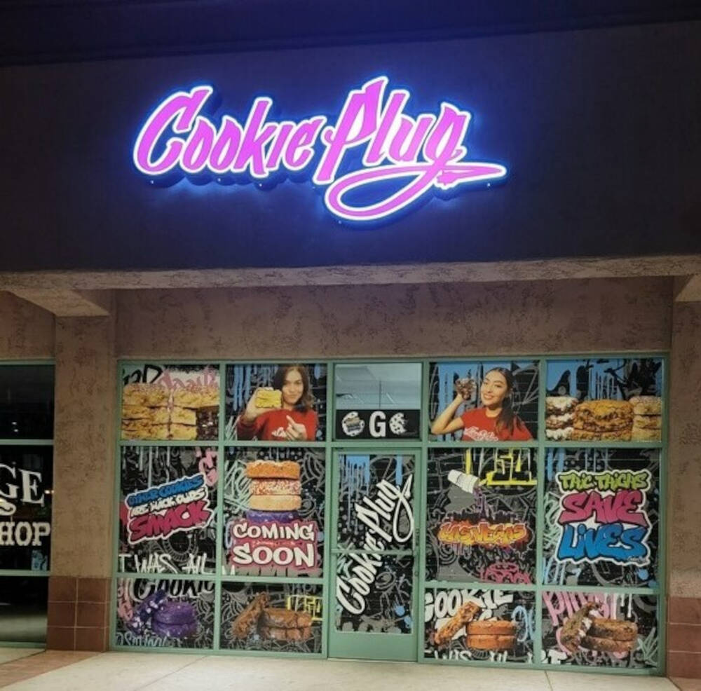 The exterior of the new Cookie Plug store opening Sept. 10, 2022, on South Eastern Avenue in La ...