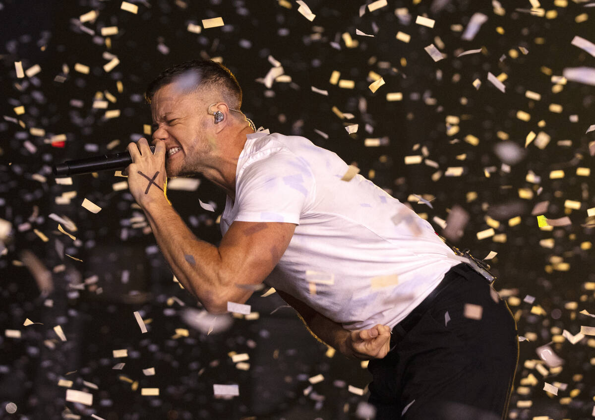 Dan Reynolds, of Imagine Dragons, performs at Allegiant Stadium, on Saturday, Sept. 10, 2022, i ...