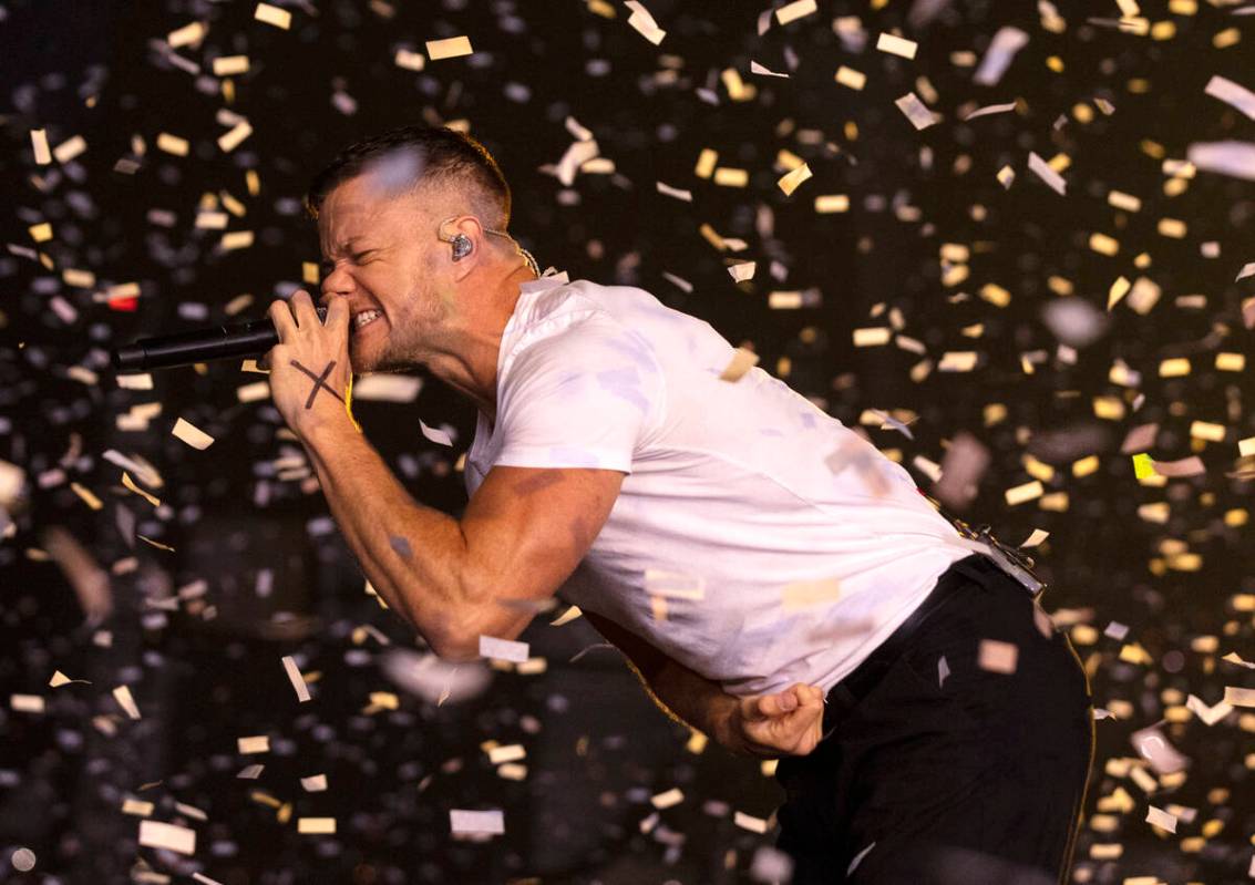 Dan Reynolds, of Imagine Dragons, performs at Allegiant Stadium, on Saturday, Sept. 10, 2022, i ...