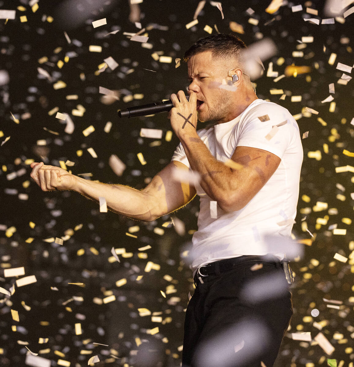 Dan Reynolds, of Imagine Dragons, performs at Allegiant Stadium, on Saturday, Sept. 10, 2022, i ...