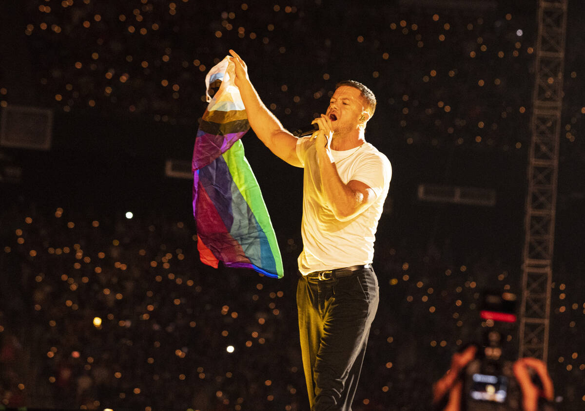 Dan Reynolds, of Imagine Dragons, performs at Allegiant Stadium, on Saturday, Sept. 10, 2022, i ...