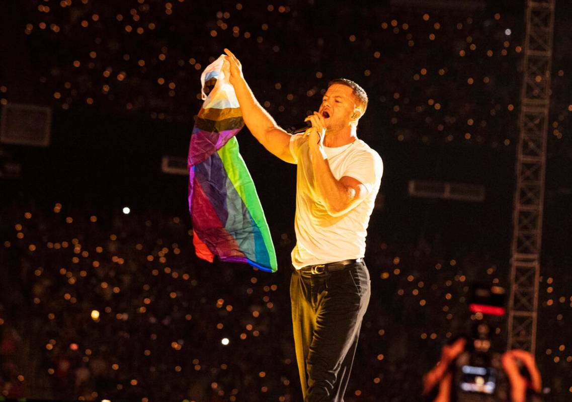 Dan Reynolds, of Imagine Dragons, performs at Allegiant Stadium, on Saturday, Sept. 10, 2022, i ...