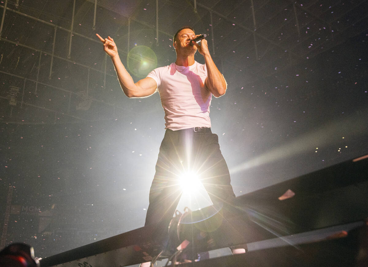 Dan Reynolds, of Imagine Dragons, performs at Allegiant Stadium, on Saturday, Sept. 10, 2022, i ...