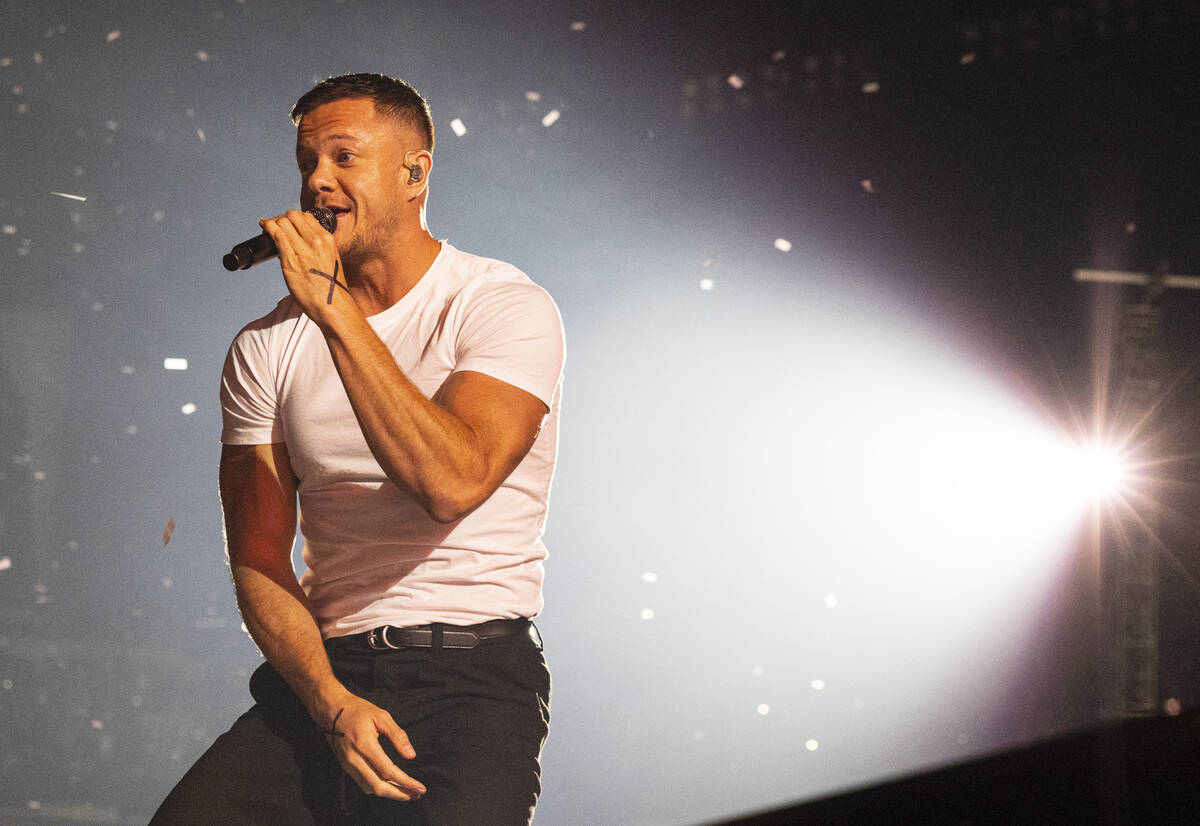 Dan Reynolds, of Imagine Dragons, performs at Allegiant Stadium, on Saturday, Sept. 10, 2022, i ...